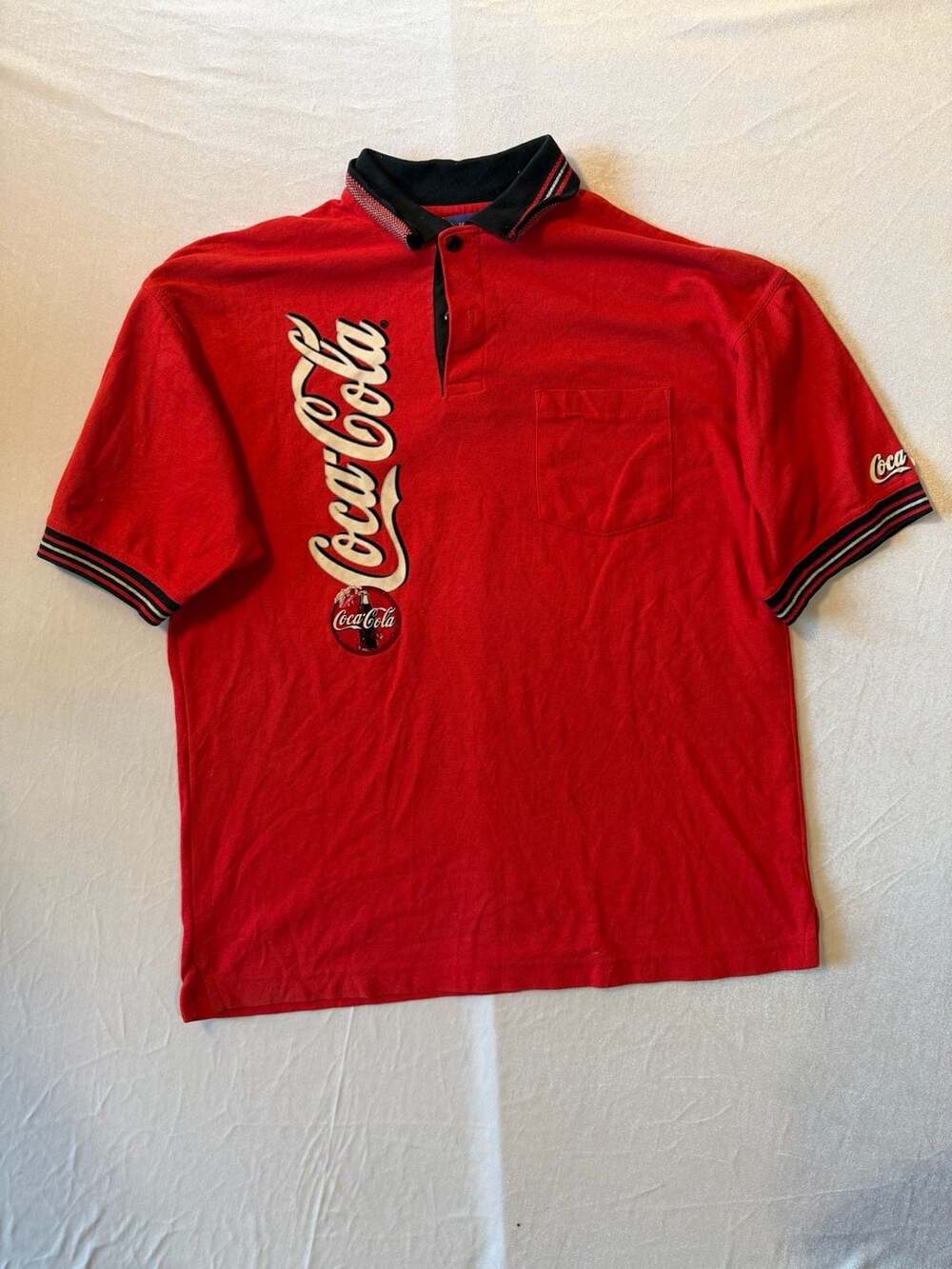 Vintage Coca-Cola Red Polo Shirt with Embroidered Logo and Pocket by Riverside